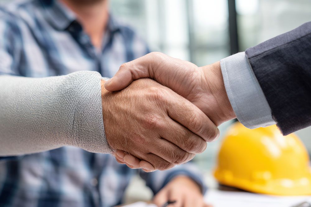 Two professionals shaking hands, symbolizing successful collaboration in a construction project.
