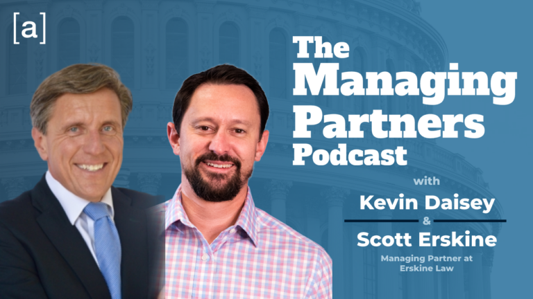 The Managing Partners Podcast cover with Kevin Daisey and Scott Erskine in front of a blue background.