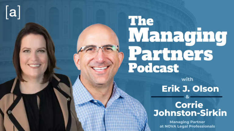 Podcast cover: The Managing Partners Podcast with Erik J. Olson and Corrie Johnston-Sirkin.