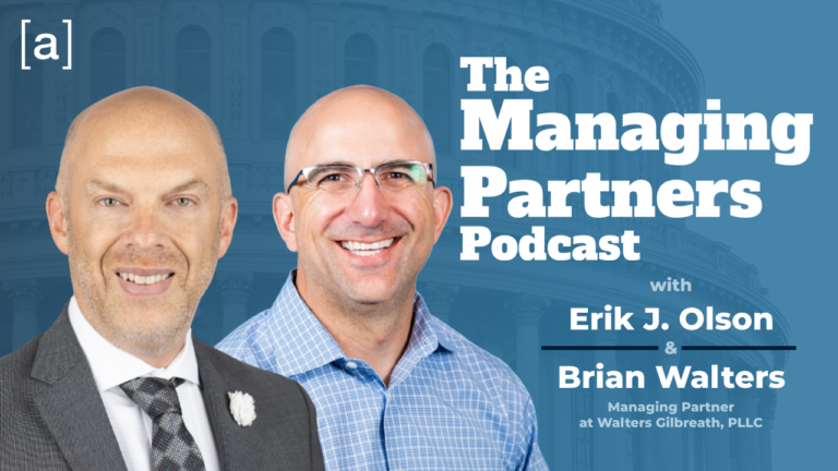 Podcast cover with two hosts, Erik J. Olson and Brian Walters, for The Managing Partners Podcast.