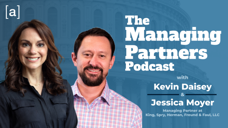 The Managing Partners Podcast cover with hosts Kevin Daisey and Jessica Moyer in front of a blue Capitol background.