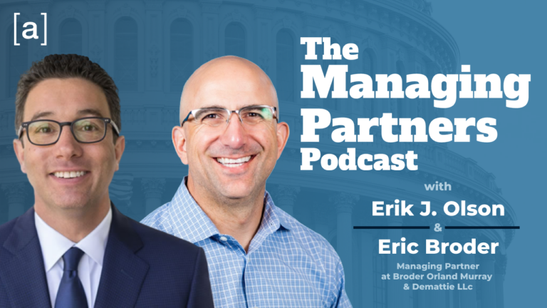 Podcast cover for The Managing Partners Podcast with hosts Erik J. Olson and Eric Broder, business discussion theme.