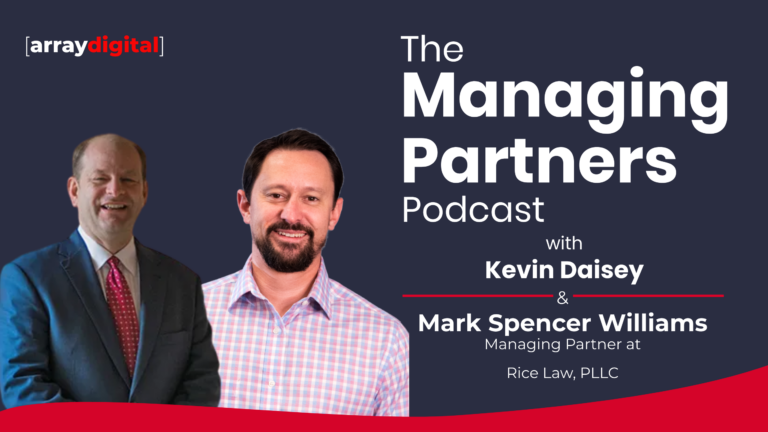 Promotional image for The Managing Partners Podcast with Kevin Daisey and Mark Spencer Williams, presented by Array Digital.