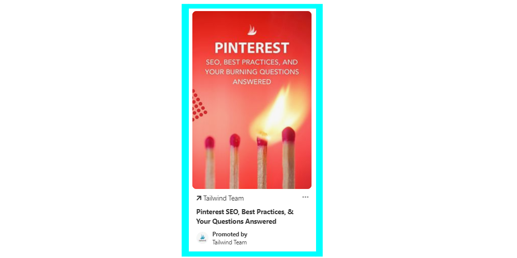 Pinterest ad graphic with red background showing burning matchsticks and text about Pinterest SEO, best practices, and questions answered