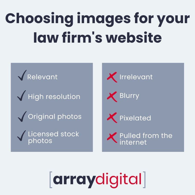 website image dos and donts-min | Array choosing images for your law firm website inforgraphic