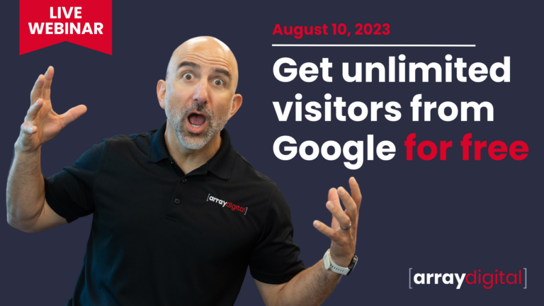 Man promoting a live webinar on getting free Google visitors, August 10, 2023. Get unlimited visitors from Google.