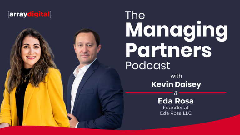 Cover image for The Managing Partners Podcast featuring hosts Kevin Daisey and Eda Rosa from Array Digital.