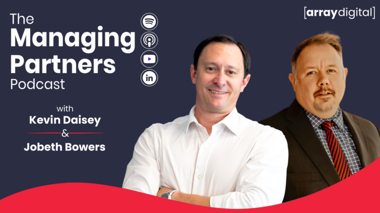 Podcast cover: The Managing Partners Podcast with hosts, available on Spotify, Apple, YouTube, and LinkedIn.
