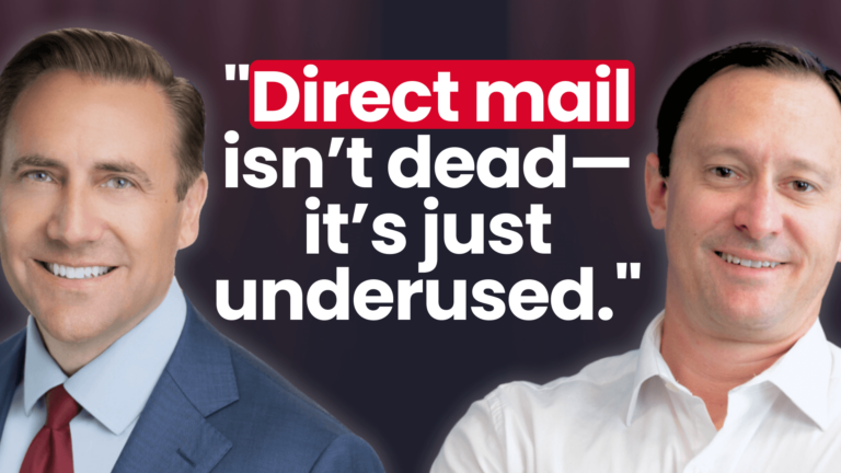 Direct mail isn’t dead—it's just underused text with two men smiling, one in a suit, the other in a white shirt.