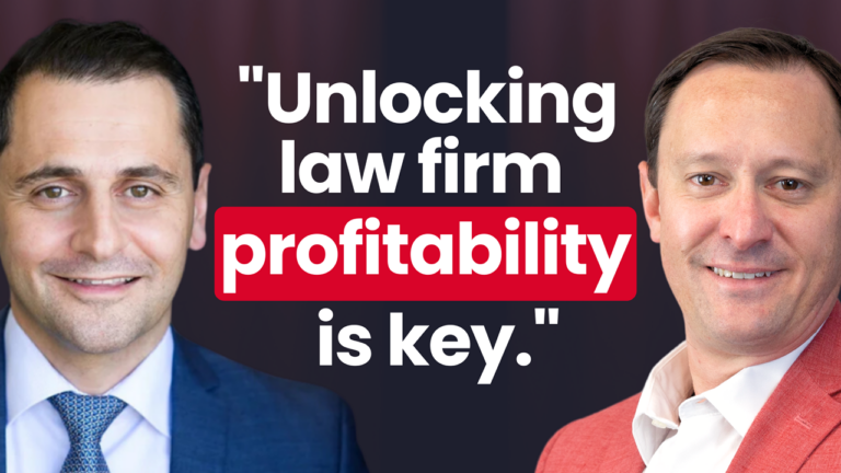 Two professionals with quote: Unlocking law firm profitability is key.