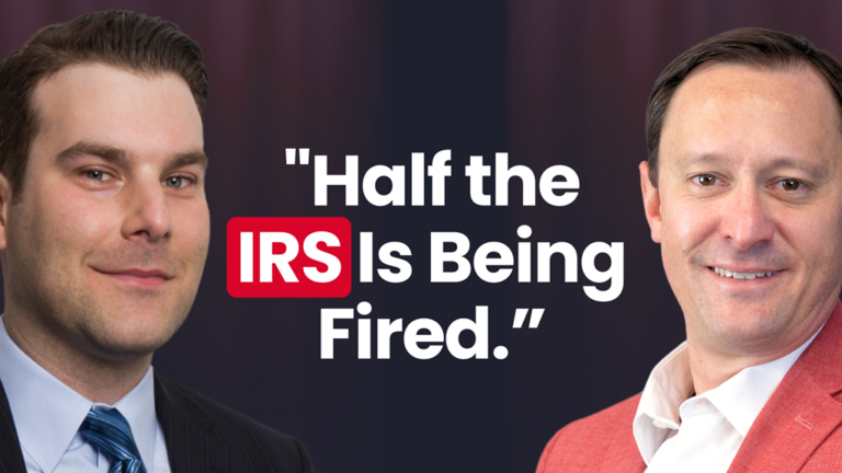 Two men with text: Half the IRS is being fired.