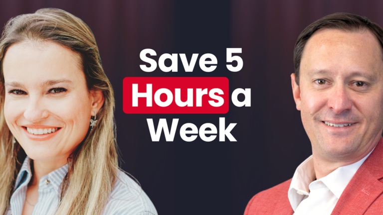 Two professionals smiling with text Save 5 Hours a Week in bold.