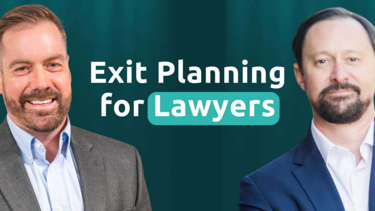 Youtube | Array Two professionals with 'Exit Planning for Lawyers' text on blue background, focused on legal business strategies.